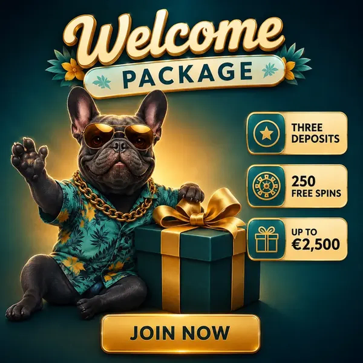 Bulldog francese che presenta il pacchetto di benvenuto scommesse sportive su BaxterBet sportsbook
